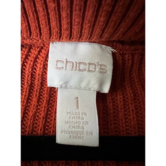 Chico's Women's Ribbed Key Hole Turtleneck Sweater Long Sleeve Orange Size 1 (M) - Picture 6 of 10